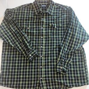 Panhandle Slim Rough Stock Shirt Mens 3XL Green/BluePlaid Long Sleeve Pearl Snap
